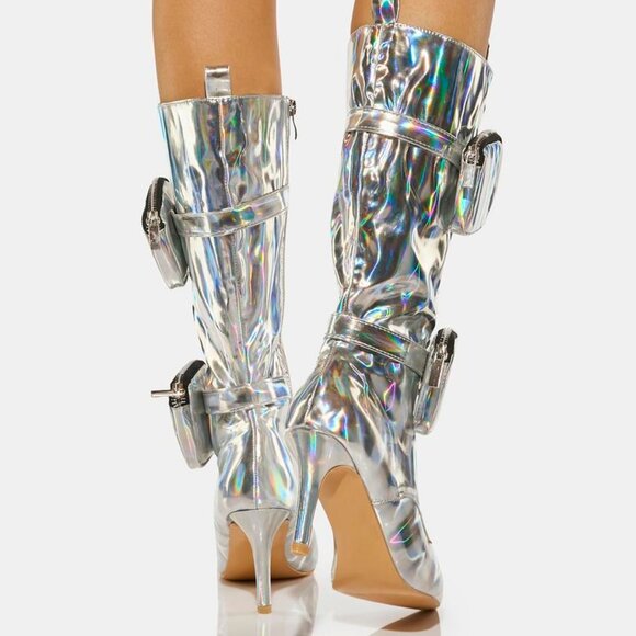 ALL THAT SHIMMER SHINES FROM THE FUTURE HEELED BOOTS ( BRAND NEW !!!! ) SILVER - Picture 2 of 6
